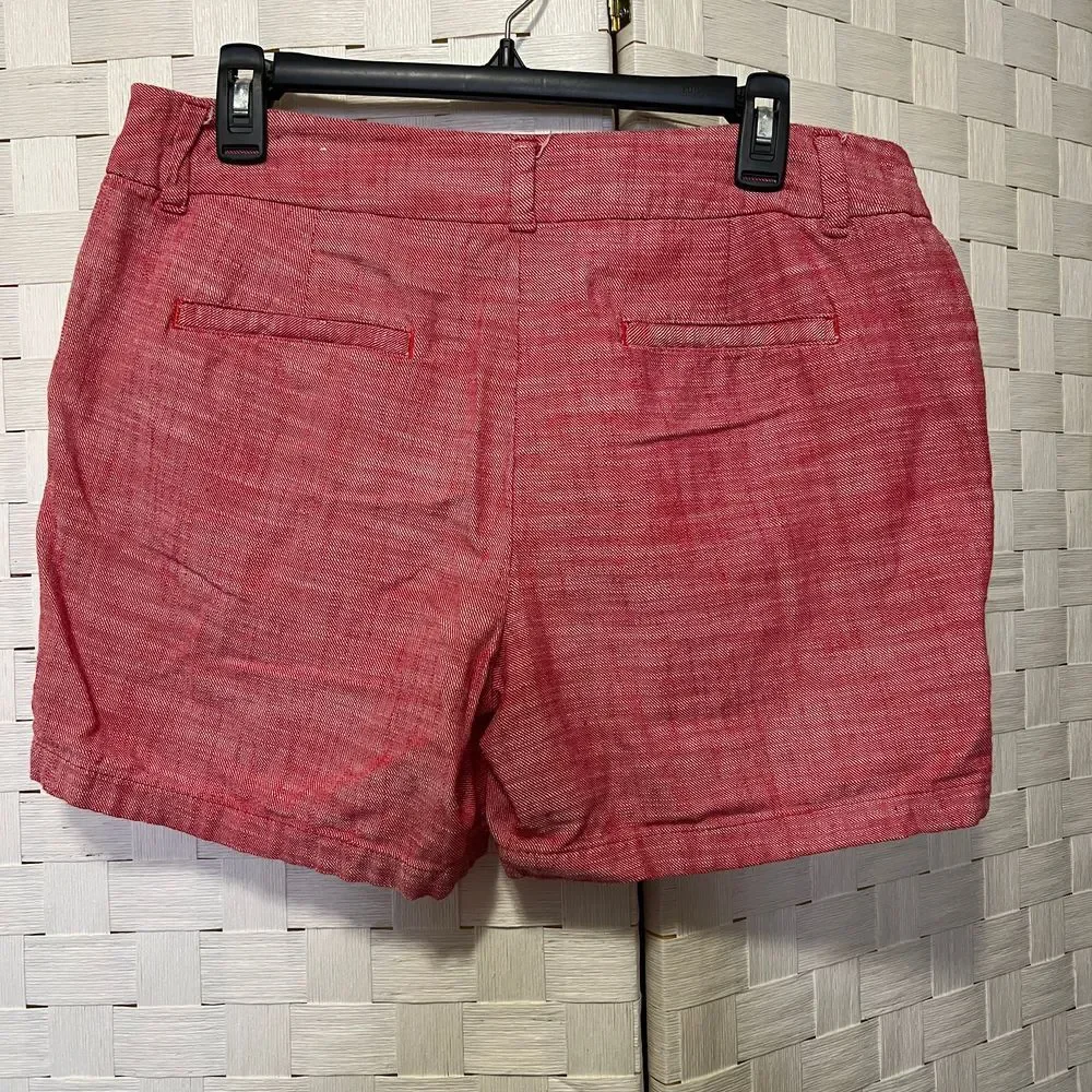 Ann Taylor Loft Red Chambray Cotton Shorts with Pockets Summer Vacation‎